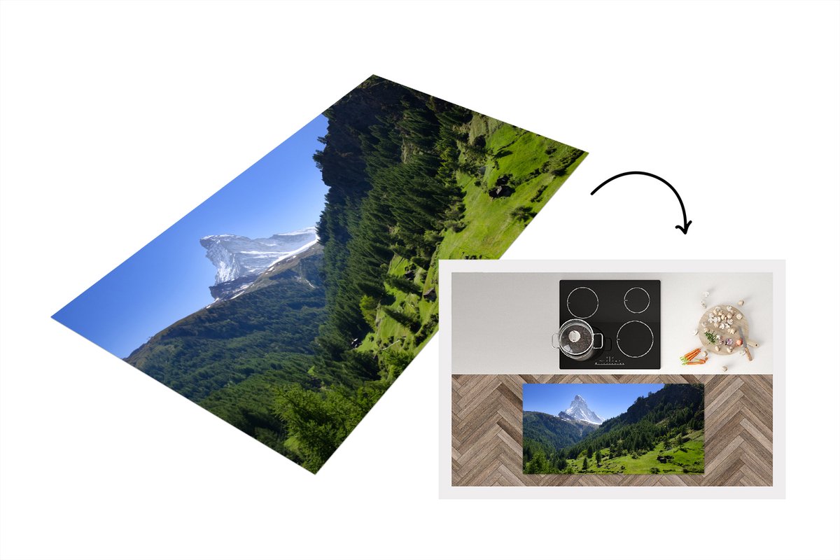 KitchenYeah Keukenloper - Loper keuken - Zwitserse Alpen in Matterhorn met groene bomen - 120x60 cm - Keukenloper vinyl Multicolor