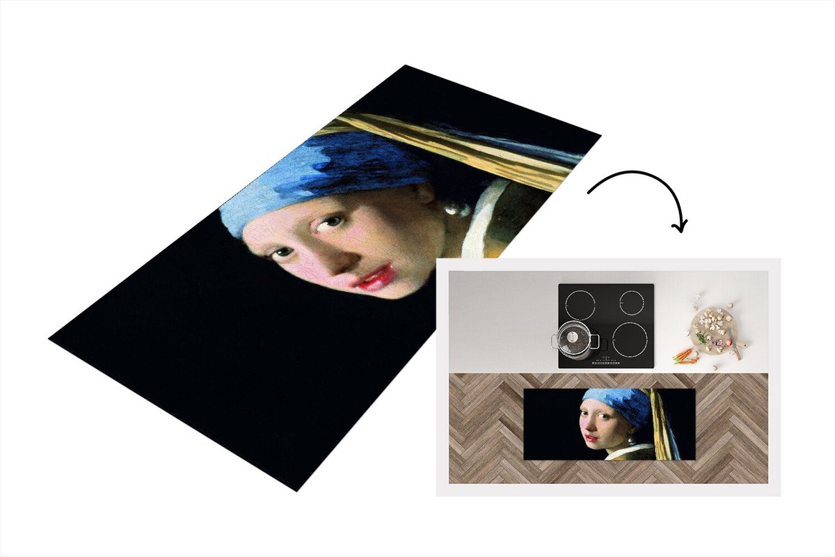 KitchenYeah Keukenloper - Loper keuken - Meisje met de parel - Johannes Vermeer - 120x50 cm - Keukenloper vinyl Multicolor