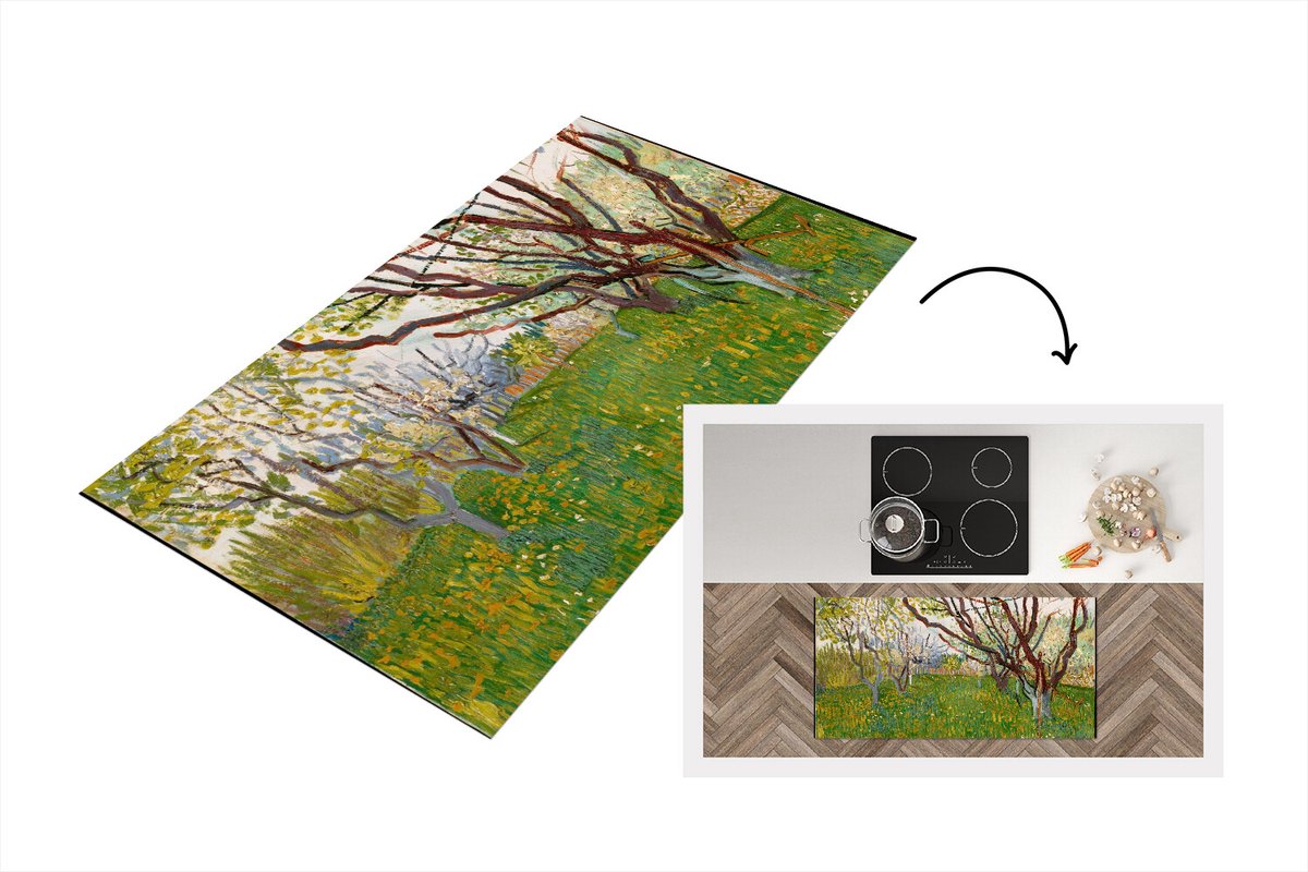 KitchenYeah Keukenloper - Loper keuken - Bloeiende boomgaard - Vincent van Gogh - 120x60 cm - Keukenloper vinyl Multicolor