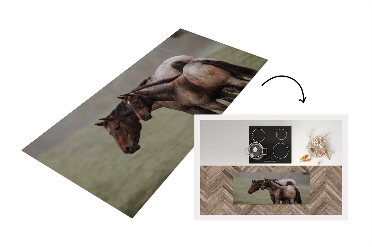 KitchenYeah Keukenloper - Loper keuken - Paarden - Natuur - Mist - 120x50 cm - Keukenloper vinyl Multicolor