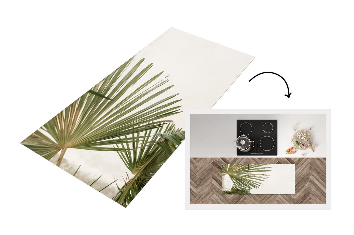 KitchenYeah Keukenloper - Loper keuken - Zomer - Blad - Groen - Keukenloper vinyl Multicolor