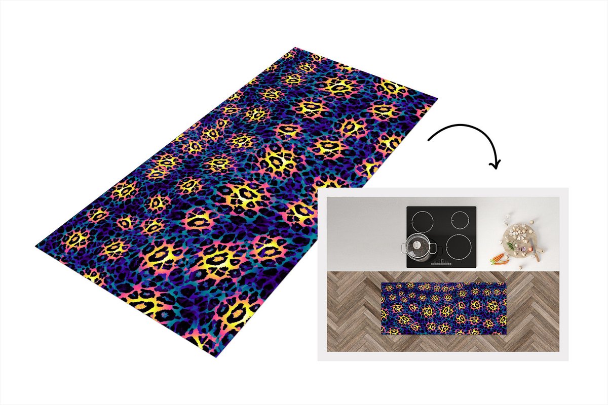 KitchenYeah Keukenloper - Loper keuken - Luipaardprint - Vacht - Blauw - 120x50 cm - Keukenloper vinyl Multicolor
