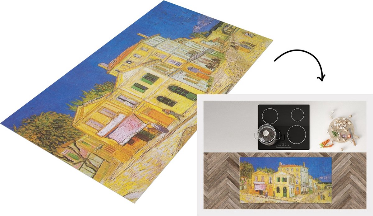 KitchenYeah Keukenloper - Loper keuken - Het gele huis - Vincent van Gogh - 120x60 cm - Keukenloper vinyl Multicolor