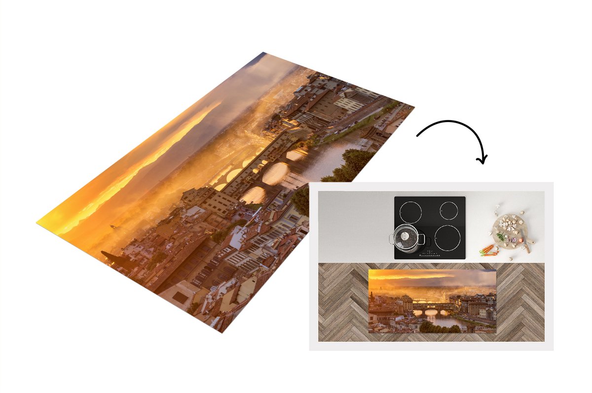 KitchenYeah Keukenloper - Loper keuken - Italië - Mist - Zonsopgang - Florence - 120x60 cm - Keukenloper vinyl Multicolor