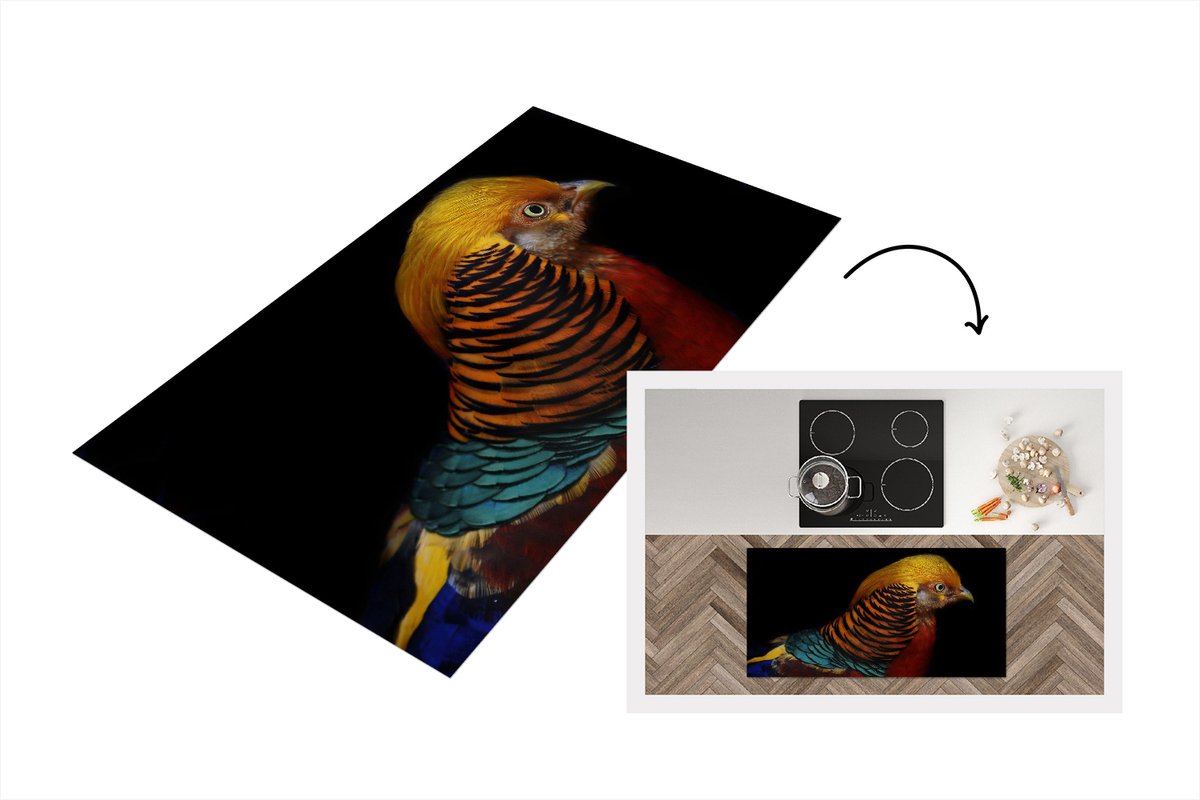 KitchenYeah Keukenloper - Loper keuken - Vogel - Veren - Zwart - Portret - 120x60 cm - Keukenloper vinyl Multicolor