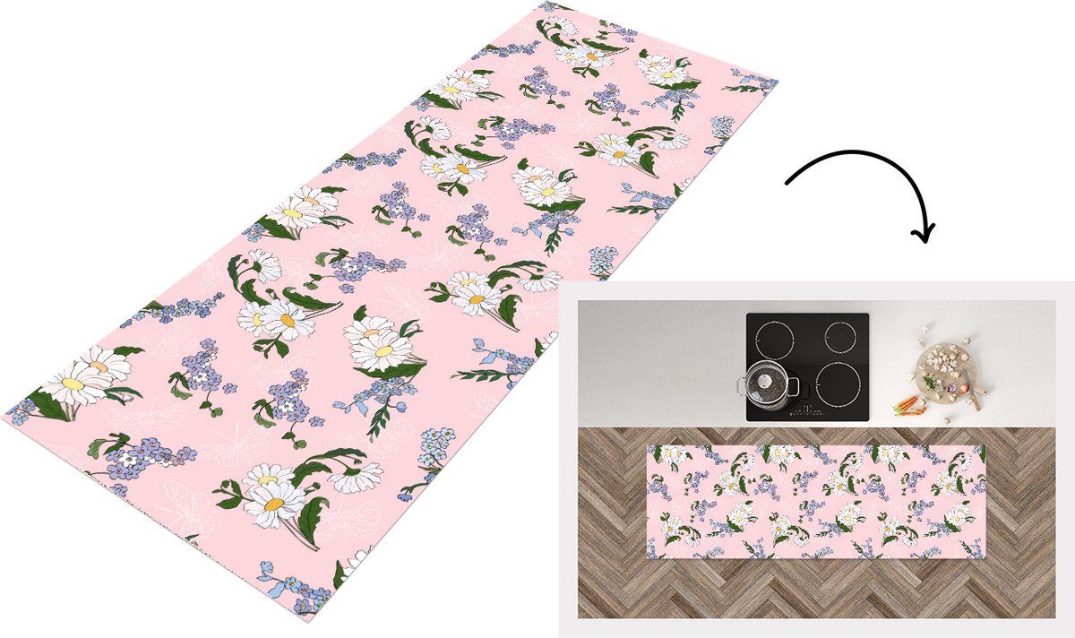 KitchenYeah Keukenloper - Loper keuken - Patronen - Vergeet me nietjes - Bloemen - Keukenloper vinyl multicolor, foto 7