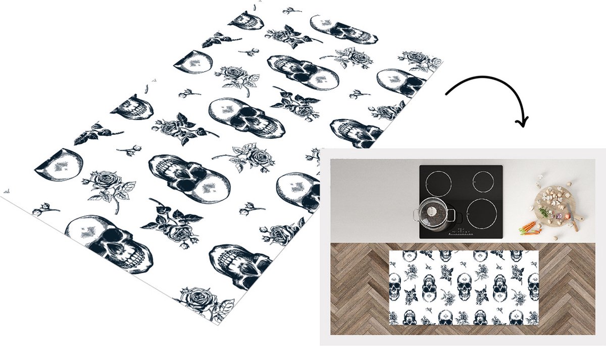 KitchenYeah Keukenloper - Loper keuken - Tieners - Skull - Bloemen - Patronen - 120x60 cm - Keukenloper vinyl Multicolor
