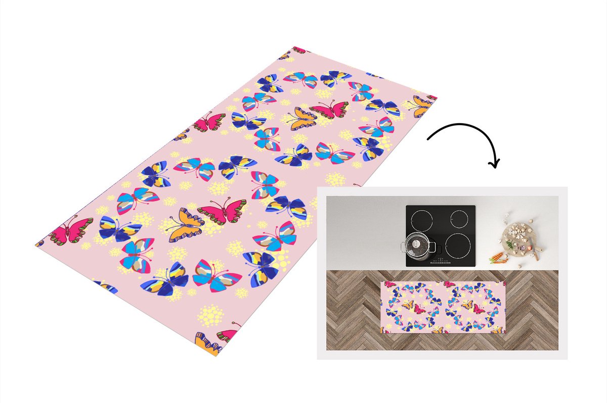 KitchenYeah Keukenloper - Loper keuken - Meisje - Vlinder - Insecten - Patronen - 120x50 cm - Keukenloper vinyl Multicolor