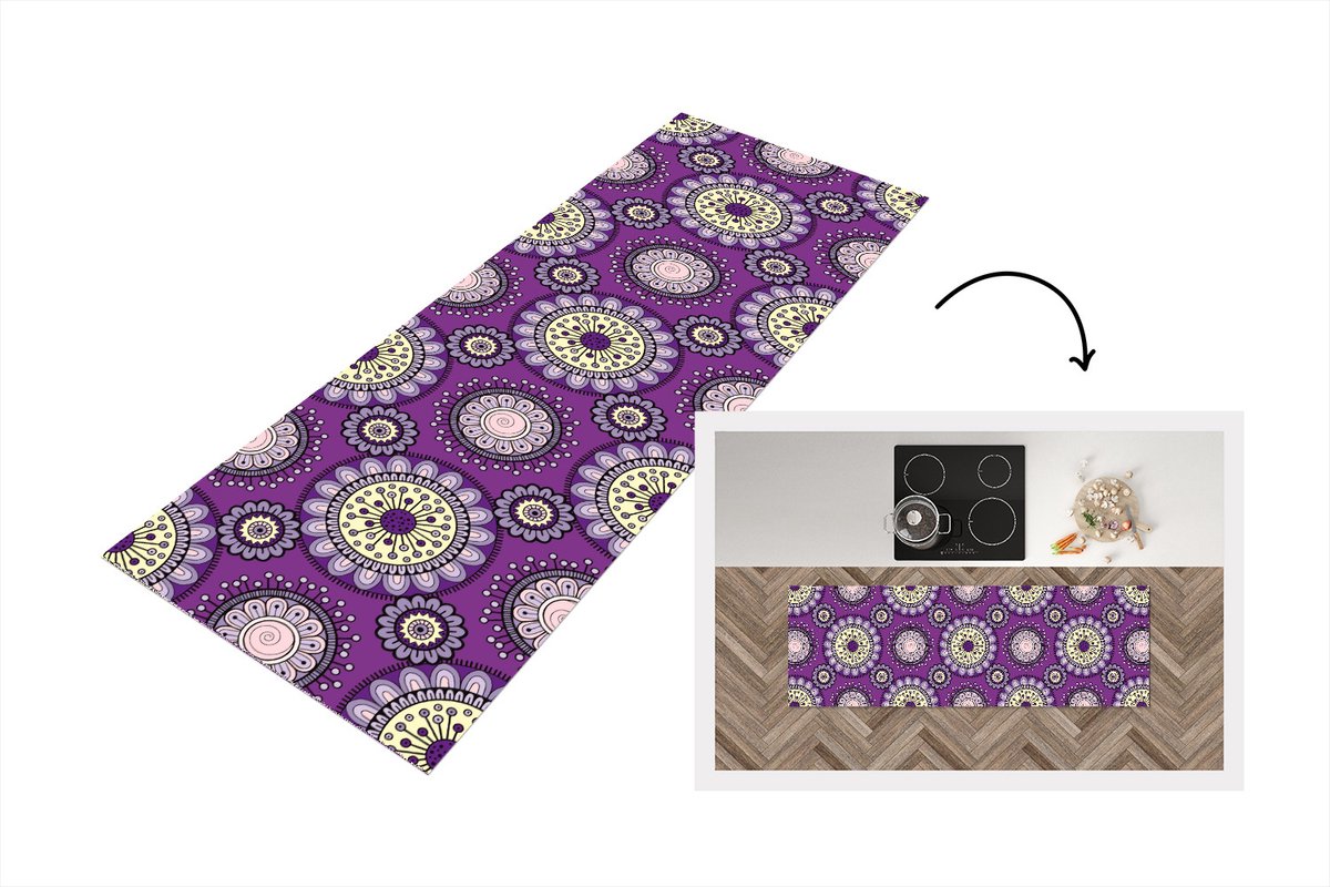 KitchenYeah Keukenloper - Loper keuken - Meisjes - Bloemen - Paars - Patronen - Keukenloper vinyl, foto 2