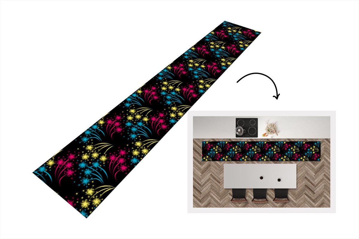 KitchenYeah Keukenloper - Loper keuken - Vuurwerk - Patroon - Oud en Nieuw - 300x50 cm - Keukenloper vinyl Multicolor