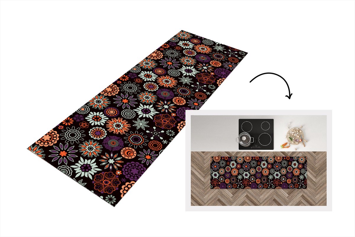 Keukenloper - Loper keuken - Retro - Bloemen - Regenboog - Boho - Patronen - 180x60 cm - K