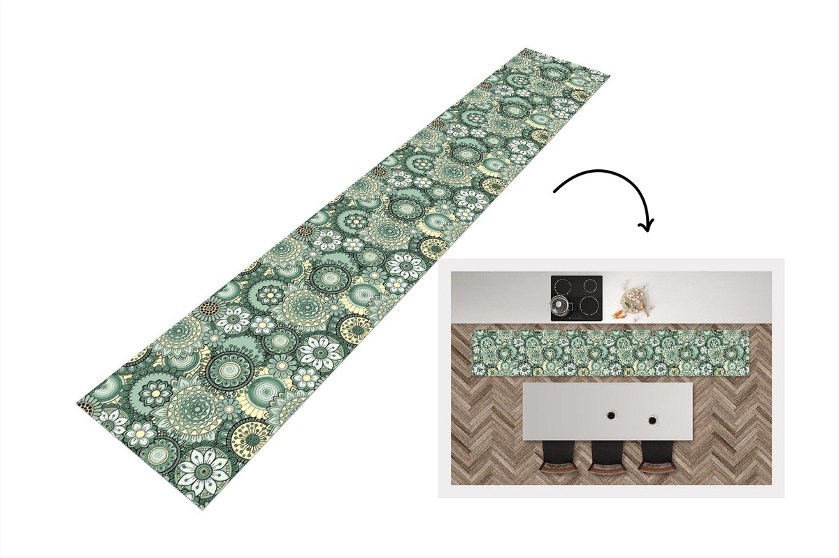 KitchenYeah Keukenloper - Loper keuken - Bloemen - Groen - Patronen - Keukenloper vinyl, foto 5
