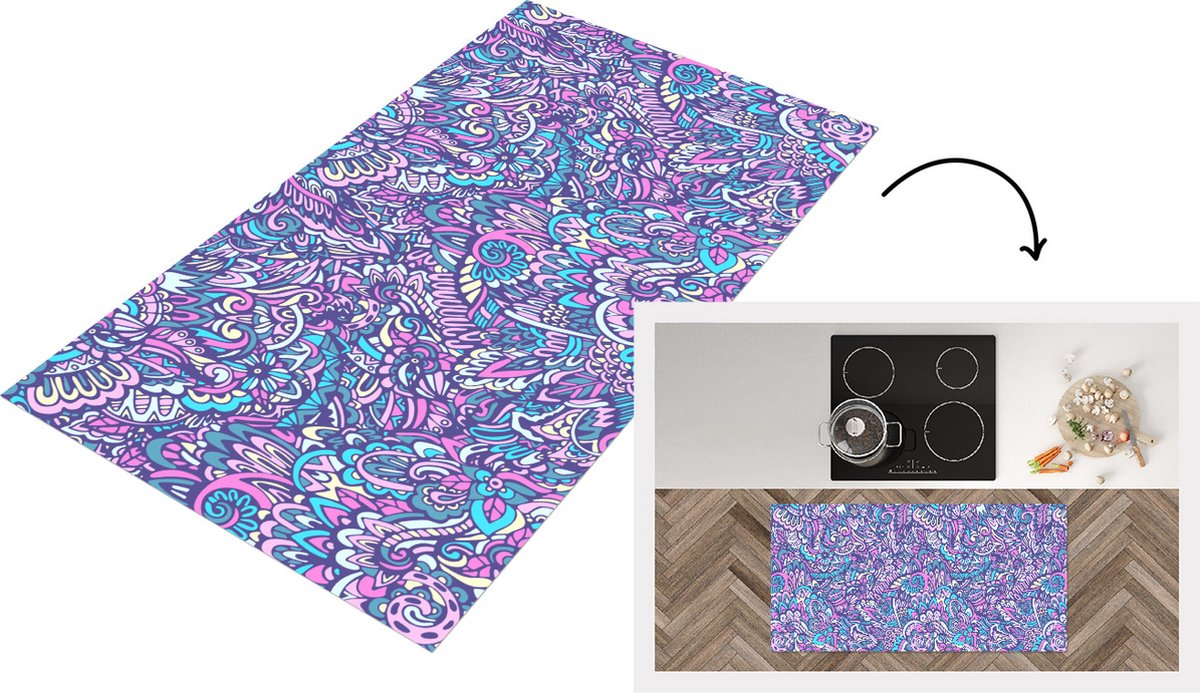 KitchenYeah Keukenloper - Loper keuken - Paisley - Vintage - Roze - Blauw - Patroon - Keukenloper vinyl, foto 3