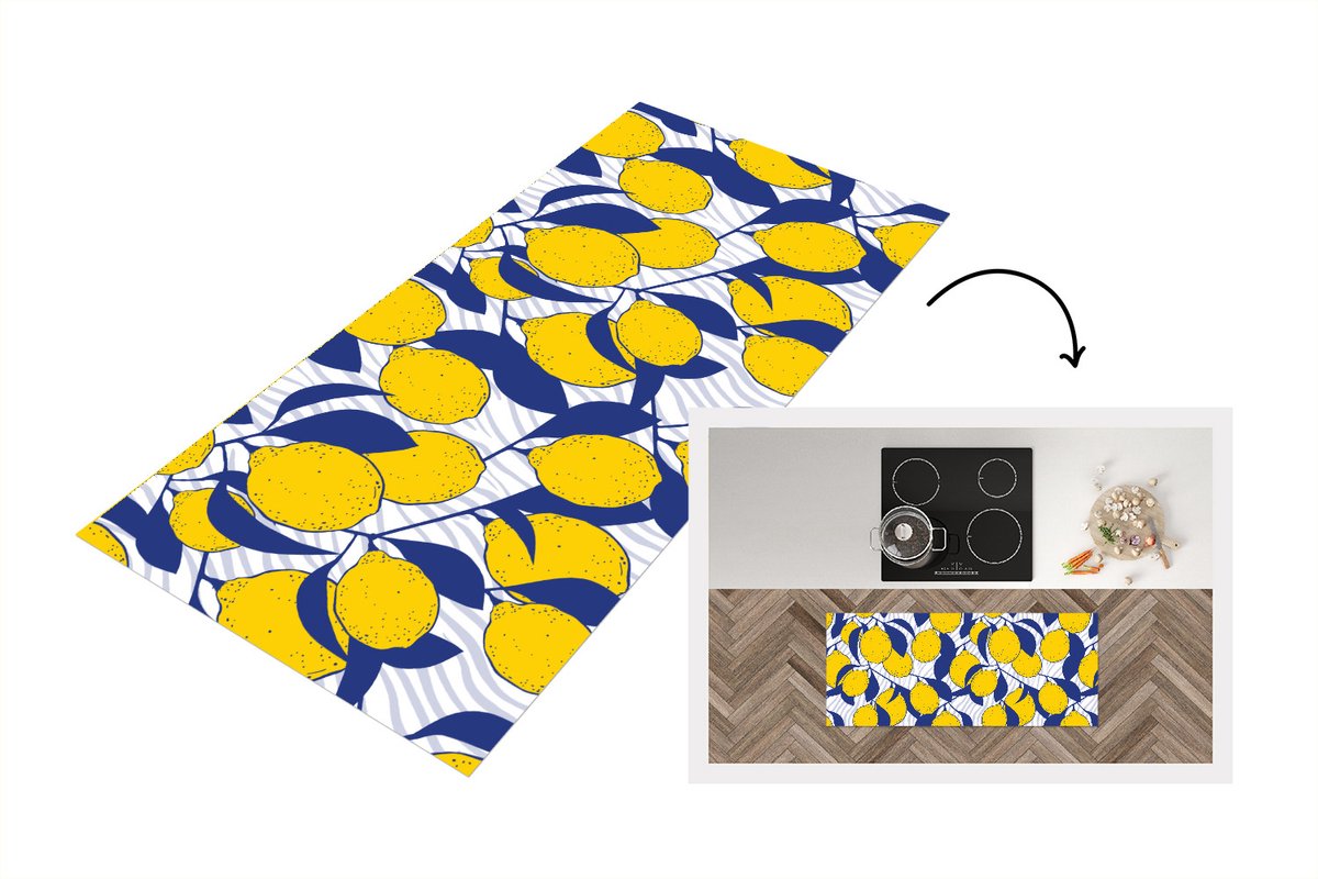 KitchenYeah Keukenloper - Loper keuken - Citroen - Zebra - Fruit - Patronen - 120x50 cm - Keukenloper vinyl Multicolor