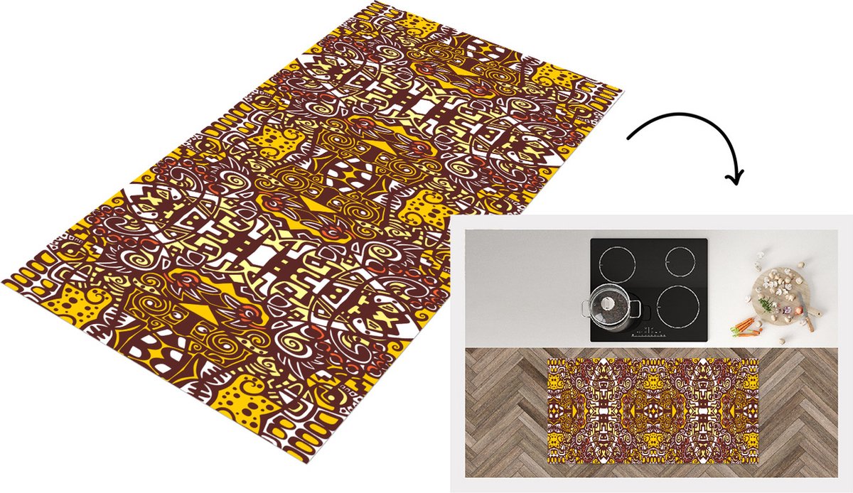 KitchenYeah Keukenloper - Loper keuken - Patroon - Azteken - Mexico - 120x60 cm - Keukenloper vinyl Multicolor