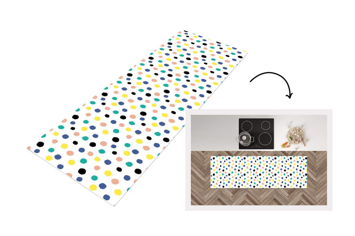 KitchenYeah Keukenloper - Loper keuken - Stippen - Patronen - Geel - 150x50 cm - Keukenloper vinyl