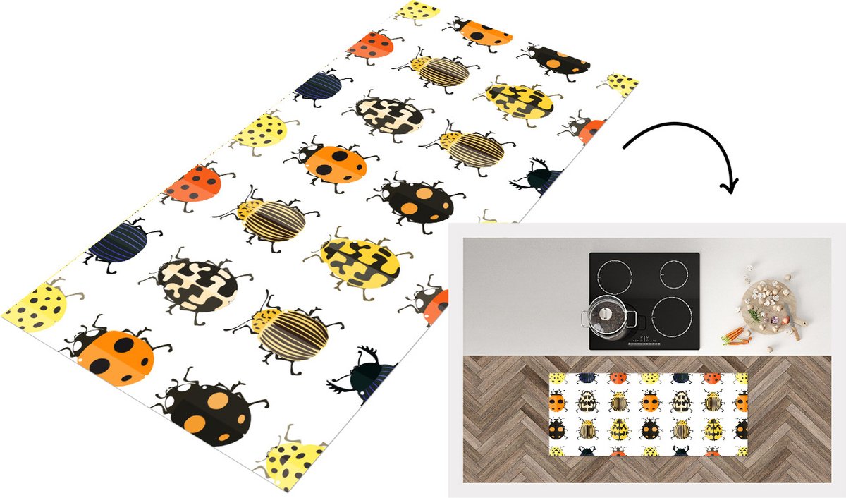 KitchenYeah Keukenloper - Loper keuken - Kever - Insecten - Design - 120x50 cm - Keukenloper vinyl Multicolor