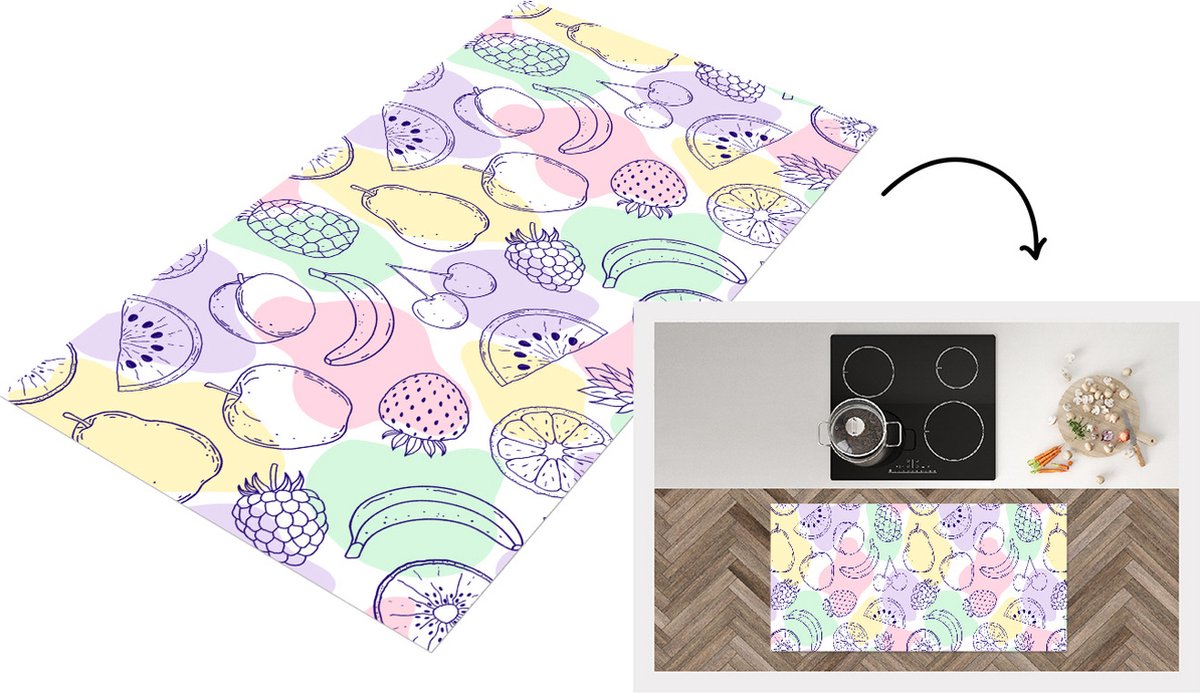 KitchenYeah Keukenloper - Loper keuken - Patroon - Eten - Zomer - 120x60 cm - Keukenloper vinyl Multicolor