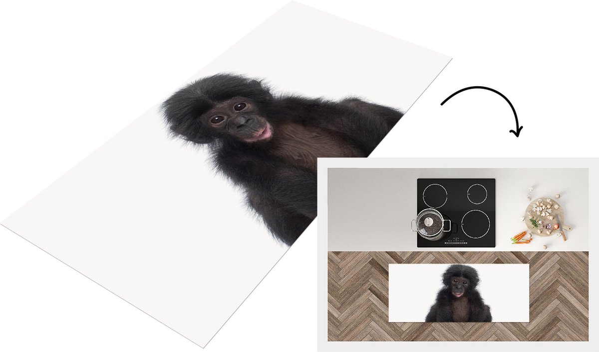 KitchenYeah Keukenloper - Loper keuken - Babykamer - schattig Aapje - Baby Chimpansee - Kinderkamer - 120x50 cm - Keukenloper vinyl Multicolor