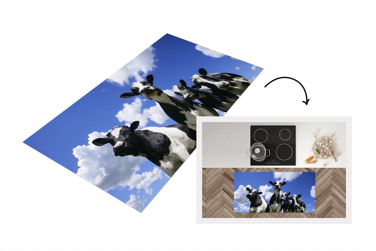 KitchenYeah Keukenloper - Loper keuken - Koeien - Lucht - Dieren - 120x60 cm - Keukenloper vinyl Multicolor