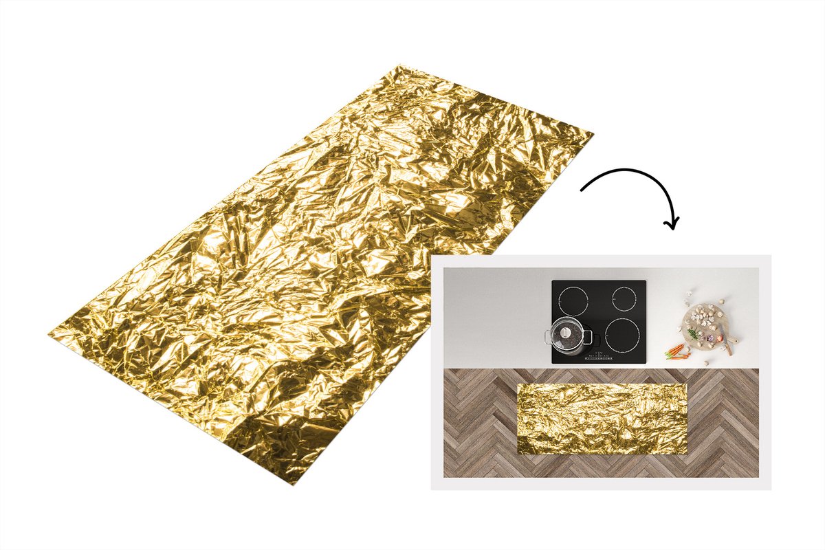 KitchenYeah Keukenloper - Loper keuken - Gouden folie met een gerimpelde textuur - 120x50 cm - Keukenloper vinyl Multicolor