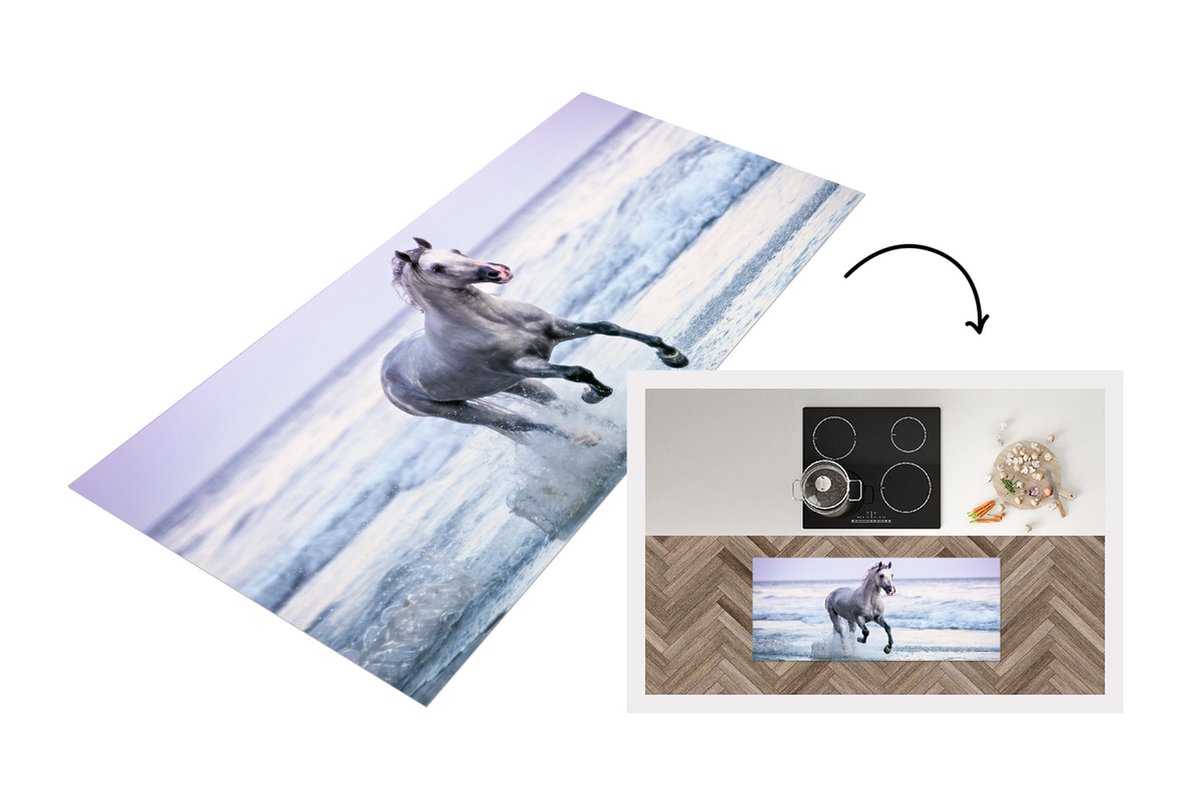 KitchenYeah Keukenloper - Loper keuken - Paarden - Lucht - Zee - 120x50 cm - Keukenloper vinyl Multicolor