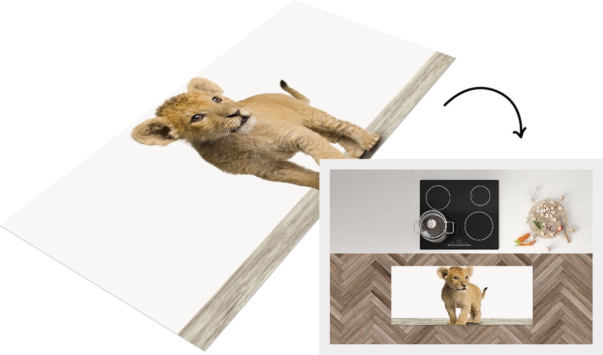 KitchenYeah Keukenloper - Loper keuken - Leeuwtje - Welp - Leeuwen jong - Kinderkamer - Slaapkamer jongetje - 120x50 cm - Keukenloper vinyl Multicolor