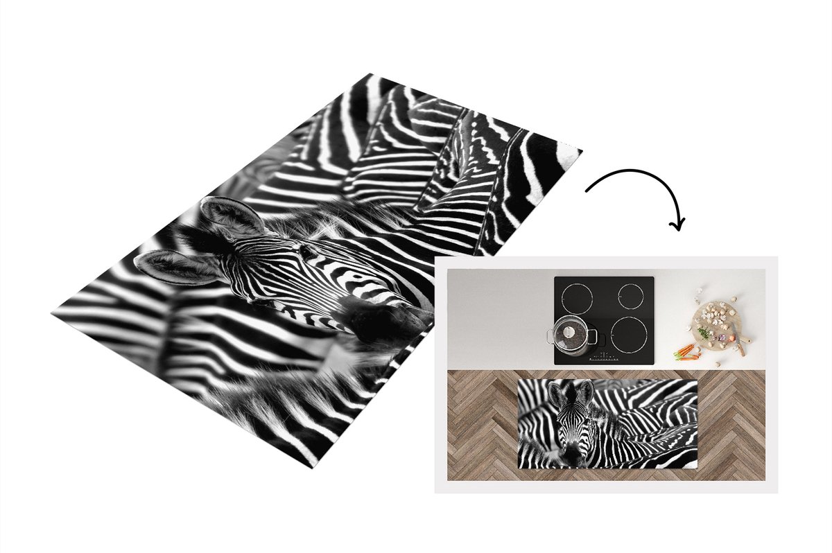 KitchenYeah Keukenloper - Loper keuken - Zebra zwart-wit fotoprint - 120x60 cm - Keukenloper vinyl Zwart; Wit