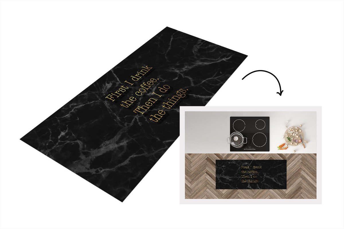 Keukenloper - Loper keuken - Quotes - Koffie - Goud - Marmer - 120x50 cm - Keukenloper vin