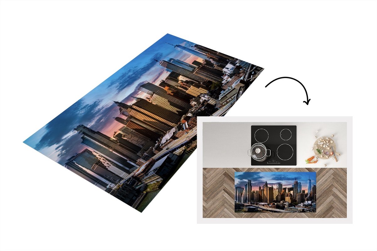 KitchenYeah Keukenloper - Loper keuken - New York - Skyline - Zon - 120x60 cm - Keukenloper vinyl Multicolor