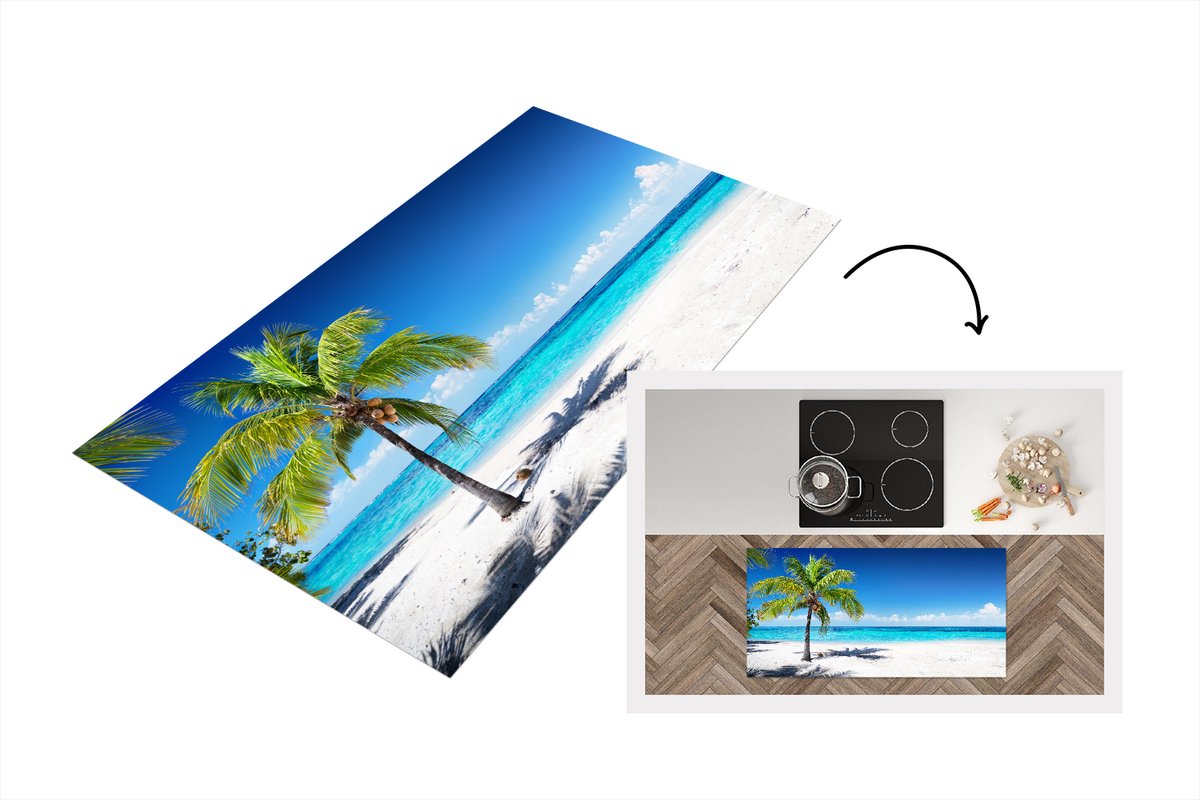 KitchenYeah Keukenloper - Loper keuken - Palmboom - Strand - Zee - Zomer - 120x60 cm - Keukenloper vinyl Multicolor