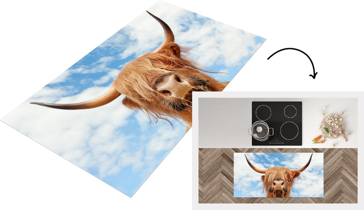 KitchenYeah Keukenloper - Loper keuken - Schotse Hooglander - Wolk - Dieren - 120x60 cm - Keukenloper vinyl Multicolor