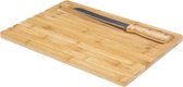 Brood snijplank 40 x 27 cm van bamboe hout inclusief broodmes en pincet - Serveerplank - Broodplank