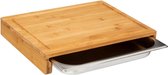 Snijplank rechthoek met opvangbak 35 x 28 cm van bamboe hout - Serveerplank - Broodplank