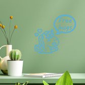 Stickerheld - Muursticker Free hugs - Woonkamer - Eenhoorn/Unicorn - Cadeau - Mat Lichtblauw - 41.3x44.3cm