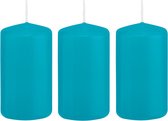 3x Turquoise blauwe cilinderkaarsen/stompkaarsen 5 x 10 cm 23 branduren - Geurloze kaarsen turkoois blauw - Woondecoraties