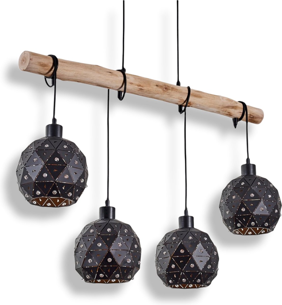 Belanian.nl - Scandinavisch, vintage hanglamp zwart, donker hout, 4 lichts,Boho-stijl E27 fitting hanglamp,, retro Hanglamp,Eetkamer hanglamp, slaapkamer hanglamp,woonkamer hanglamp