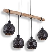 Scandinavisch, vintage hanglamp zwart, donker hout, 4 lichts, Boho-stijl  E27 fitting hanglamp,, retro Hanglamp, Eetkamer hanglamp, slaapkamer hanglamp ,woonkamer hanglamp