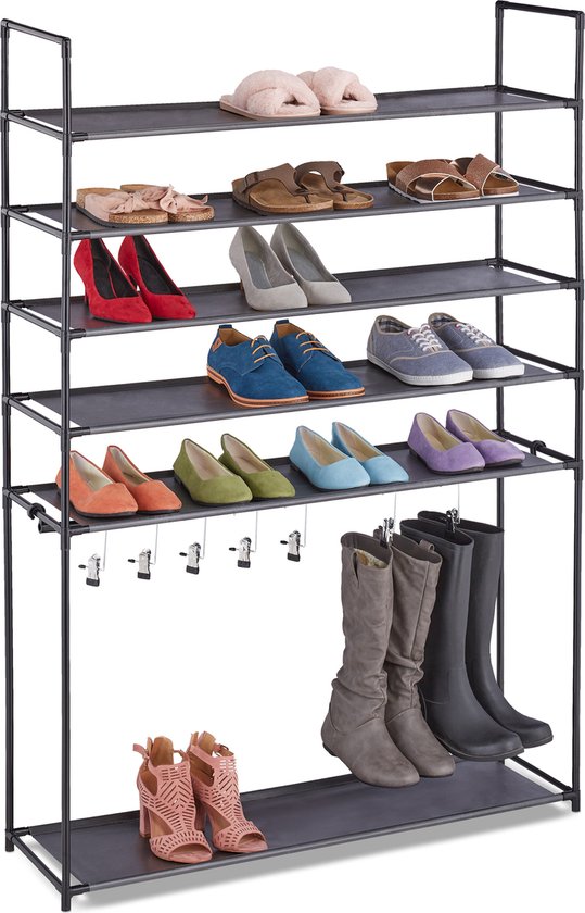 Meuble à chaussures Relaxdays à 6 étages - étagère à chaussures - métal - organisateur de chaussures - noir