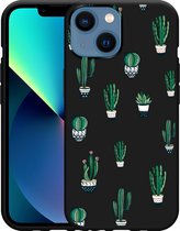 Geschikt voor Apple iPhone 13 Mini Hoesje Zwart Cactus - Designed by Cazy