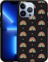 Geschikt voor Apple iPhone 13 Pro Hoesje Zwart Regenboog Patroon - Designed by Cazy