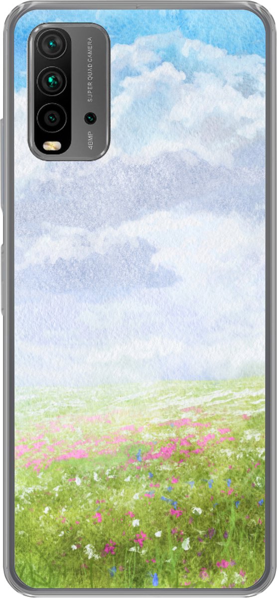 Telefoonhoesje Geschikt voor Xiaomi Geschikt voor Redmi 9T hoesje - Waterverf - Bloemen - Landschap - Siliconen Telefoonhoesje Telefoonhoesje