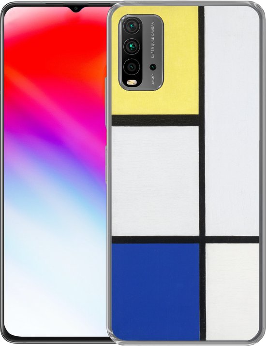 Coque Xiaomi Redmi 9T - Composition avec du jaune, du bleu et du noir - Piet Mondrian - Coque de téléphone en Siliconen