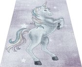 Tapis pour enfants à poil ras Motif de licorne étoile Violet