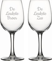 Gegraveerde witte wijnglas 26cl De Leukste Broer-De Leukste Zus