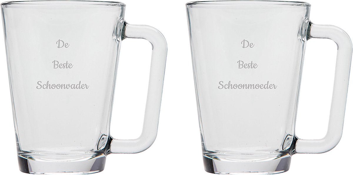 Gegraveerde theeglas 26cl De Beste Schoonvader- De Beste Schoonmoeder