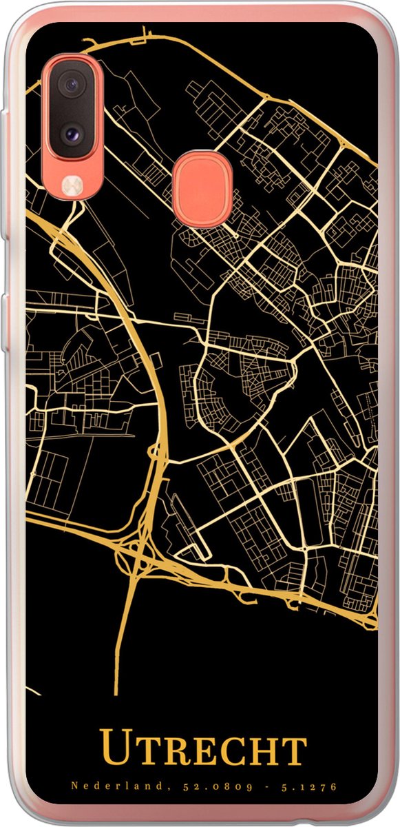 Telefoonhoesje Geschikt voor Samsung Galaxy A20e hoesje - Utrecht - Stadskaart - Goud - Siliconen Telefoonhoesje Telefoonhoesje