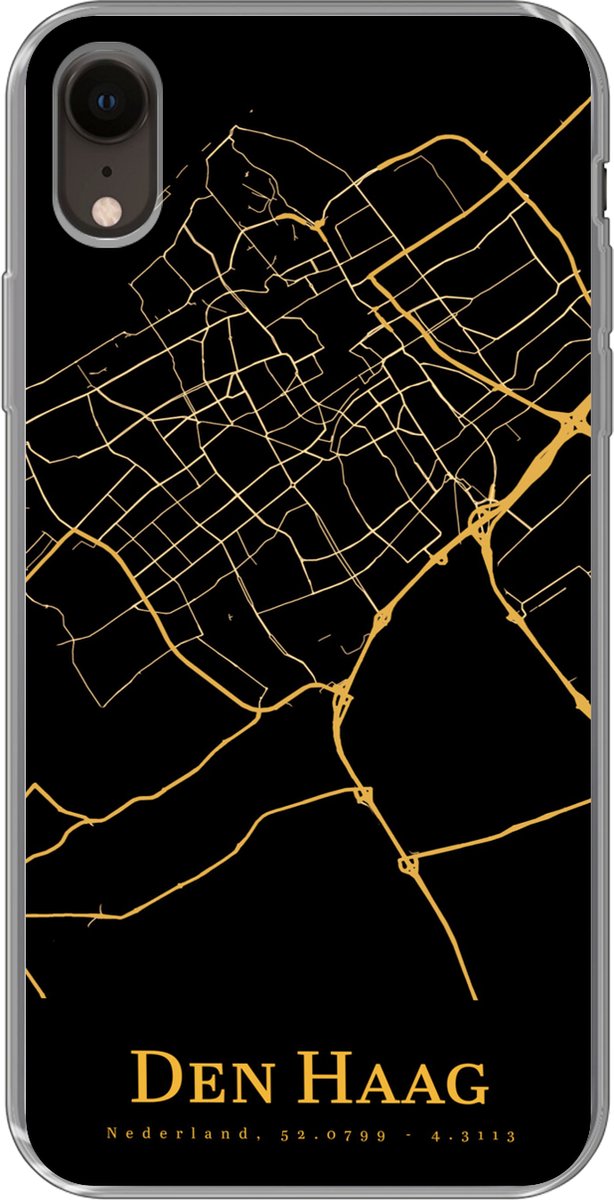 Telefoonhoesje Geschikt voor iPhone XR hoesje - Den Haag - Stadskaart - Black and gold - Siliconen Telefoonhoesje Telefoonhoesje