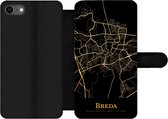 Bookcase Geschikt voor iPhone SE 2020 telefoonhoesje - Breda - Plattegrond - Goud - Zwart - Met vakjes - Wallet case met magneetsluiting - Stadskaart