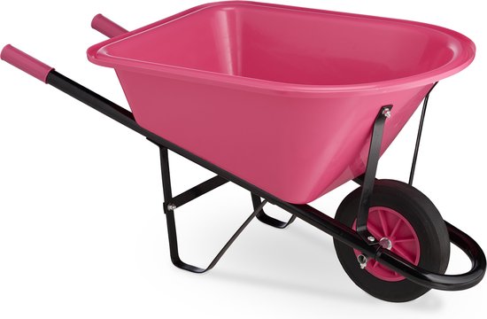 Relaxdays kinderkruiwagen - kruiwagen kind metaal - tuinkruiwagen kunststof - speelgoed